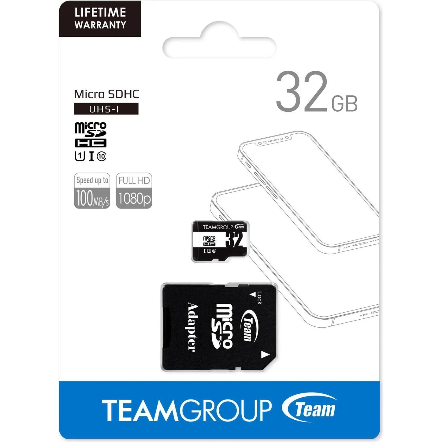 TeamGroup Team Micro SDHC 32GB UHS-I U1 C10 Class 10 Memory Card Black-White