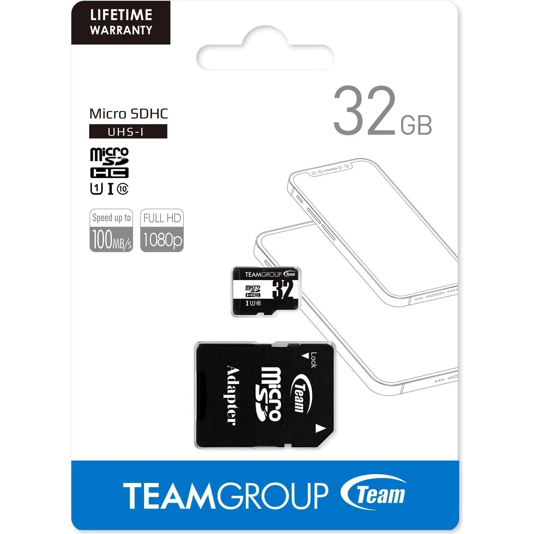 TeamGroup Team Micro SDHC 32GB UHS-I U1 C10 Class 10 Memory Card Black-White
