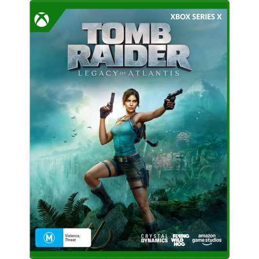 Tomb Raider Legacy of Atlantis Xbox Series X game cover featuring Lara Croft with pistols