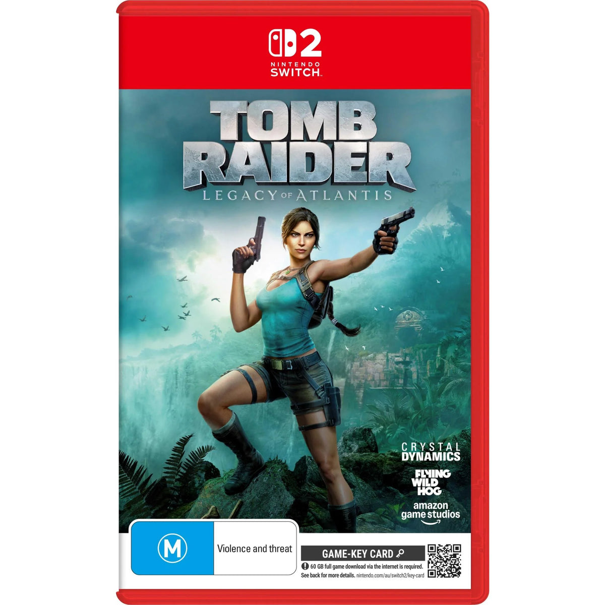Tomb Raider Legacy of Atlantis Nintendo Switch 2 game-key card with Lara Croft on red case