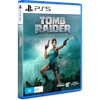 Blue PS5 game case cover for Tomb Raider Legacy of Atlantis featuring Lara Croft