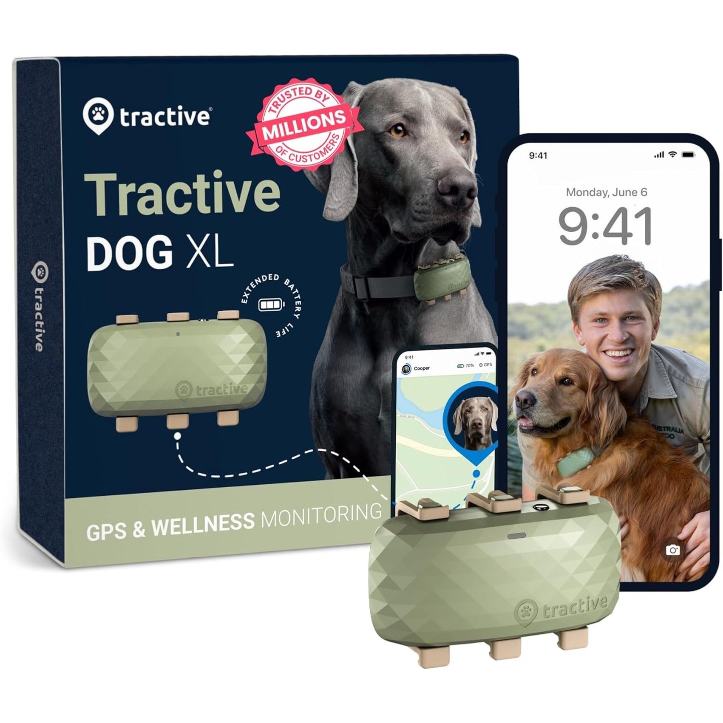 Tractive DOG XL GPS Tracker with Extended Battery Life Green for Dogs | Subscription Required