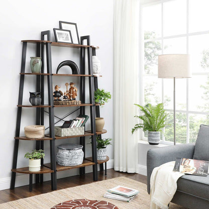 Vasagle 5-Tier Ladder Shelf Bookshelf Bookcase Storage Rack with Steel Frame (Ink Black & Rustic Brown)