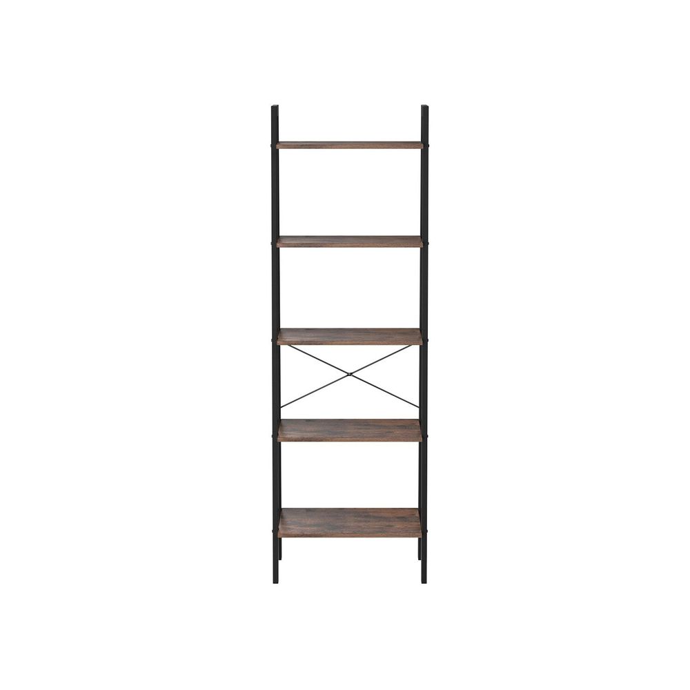 Vasagle 5-Tier Ladder Shelf Bookshelf Bookcase Storage Rack with Steel Frame (Ink Black & Rustic Brown)