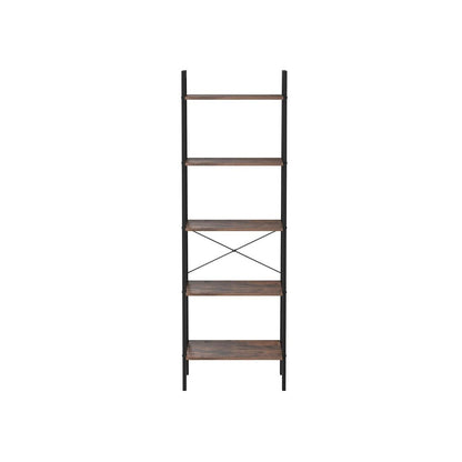 Vasagle 5-Tier Ladder Shelf Bookshelf Bookcase Storage Rack with Steel Frame (Ink Black & Rustic Brown)