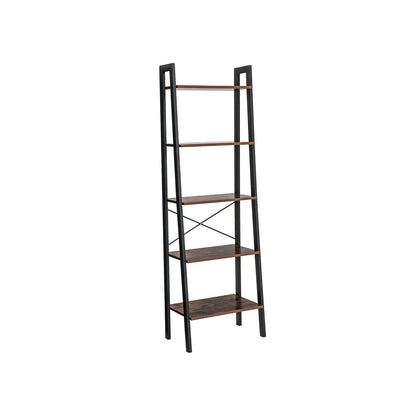 Vasagle 5-Tier Ladder Shelf Bookshelf Bookcase Storage Rack with Steel Frame (Ink Black & Rustic Brown)