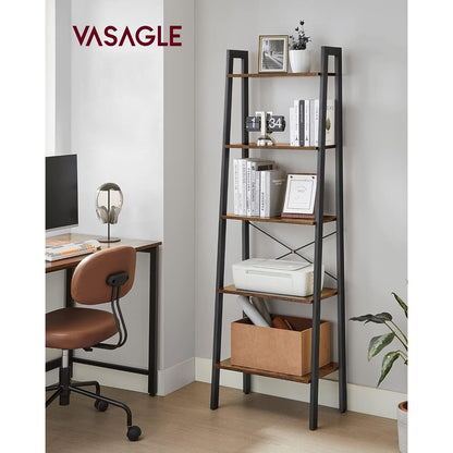 Vasagle 5-Tier Ladder Shelf Bookshelf Bookcase Storage Rack with Steel Frame (Ink Black & Rustic Brown)