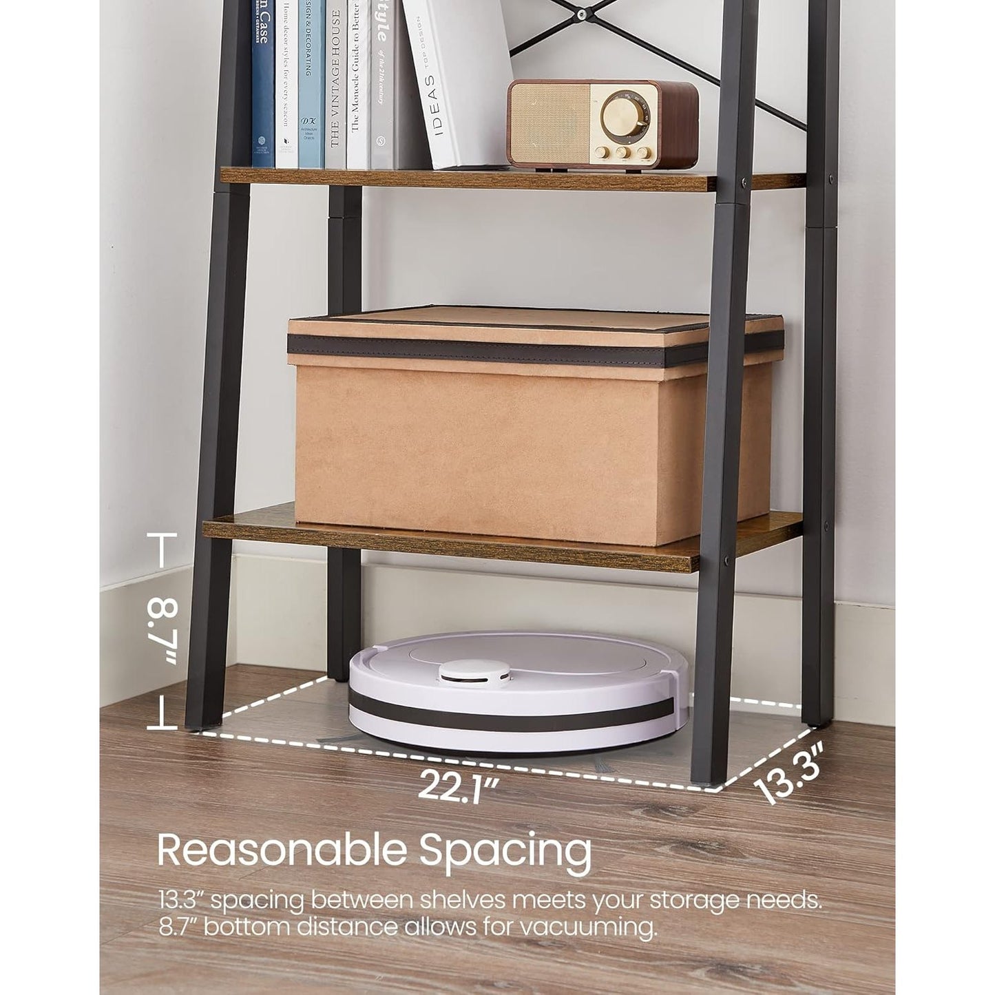 Vasagle 5-Tier Ladder Shelf Bookshelf Bookcase Storage Rack with Steel Frame (Ink Black & Rustic Brown)