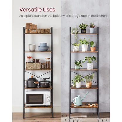 Vasagle 5-Tier Ladder Shelf Bookshelf Bookcase Storage Rack with Steel Frame (Ink Black & Rustic Brown)