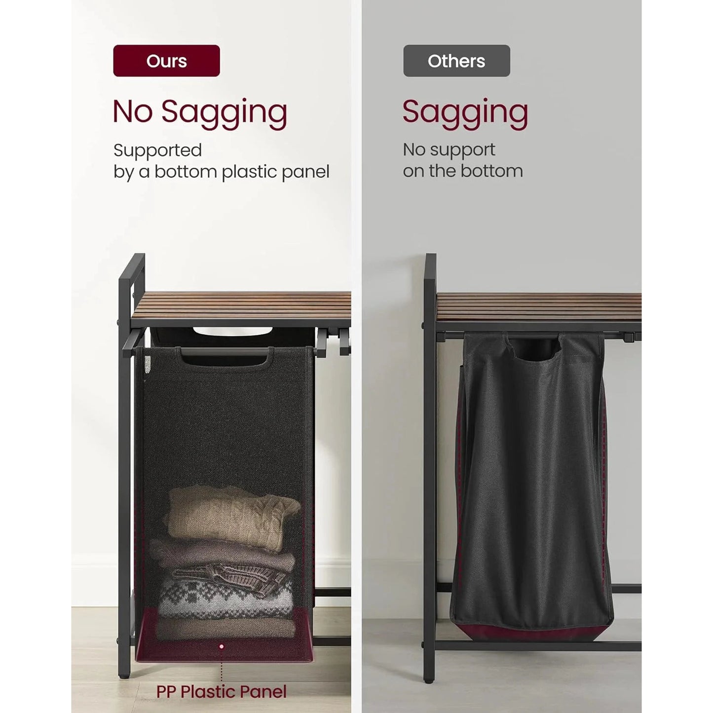 Vasagle Laundry Basket Hamper Sorter Rack with 2 Pull-Out Compartments & Storage Shelf (Ink Black & Rustic Brown)