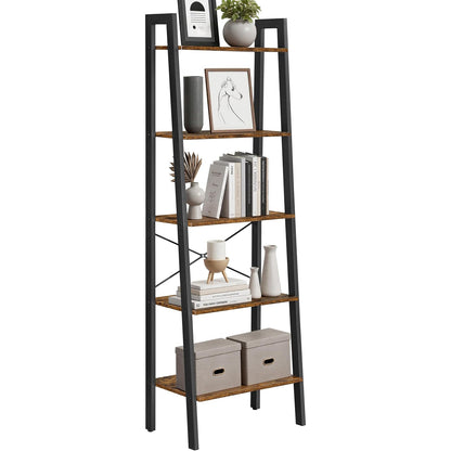 Vasagle 5-Tier Ladder Shelf Bookshelf Bookcase Storage Rack with Steel Frame (Ink Black & Rustic Brown)