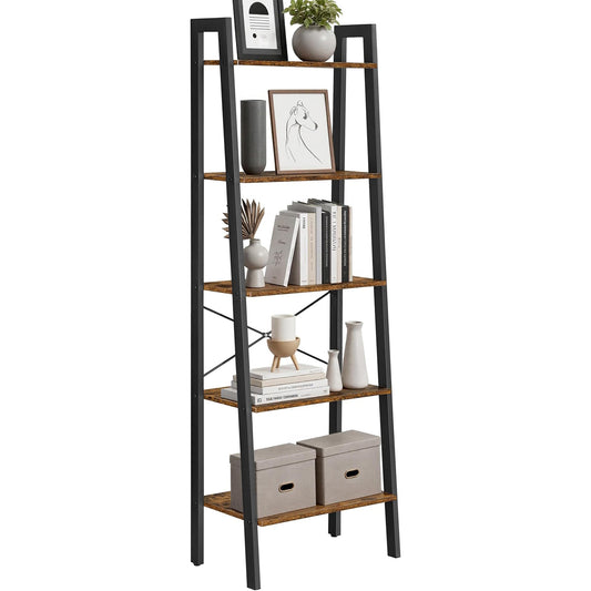 Vasagle 5-Tier Ladder Shelf Bookshelf Bookcase Storage Rack with Steel Frame (Ink Black & Rustic Brown)