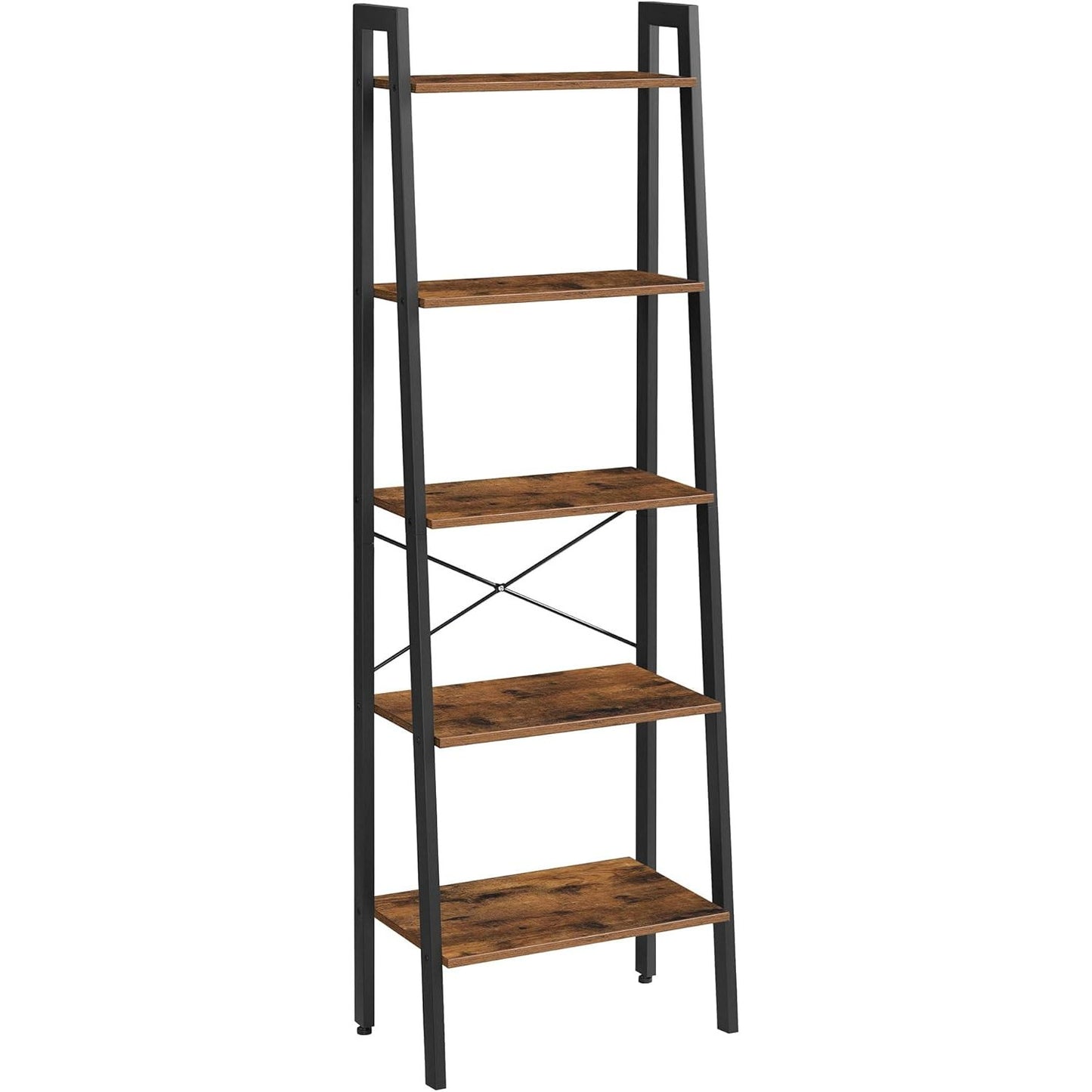 Vasagle 5-Tier Ladder Shelf Bookshelf Bookcase Storage Rack with Steel Frame (Ink Black & Rustic Brown)