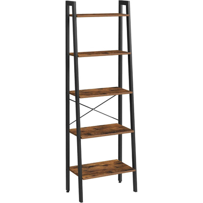 Vasagle 5-Tier Ladder Shelf Bookshelf Bookcase Storage Rack with Steel Frame (Ink Black & Rustic Brown)