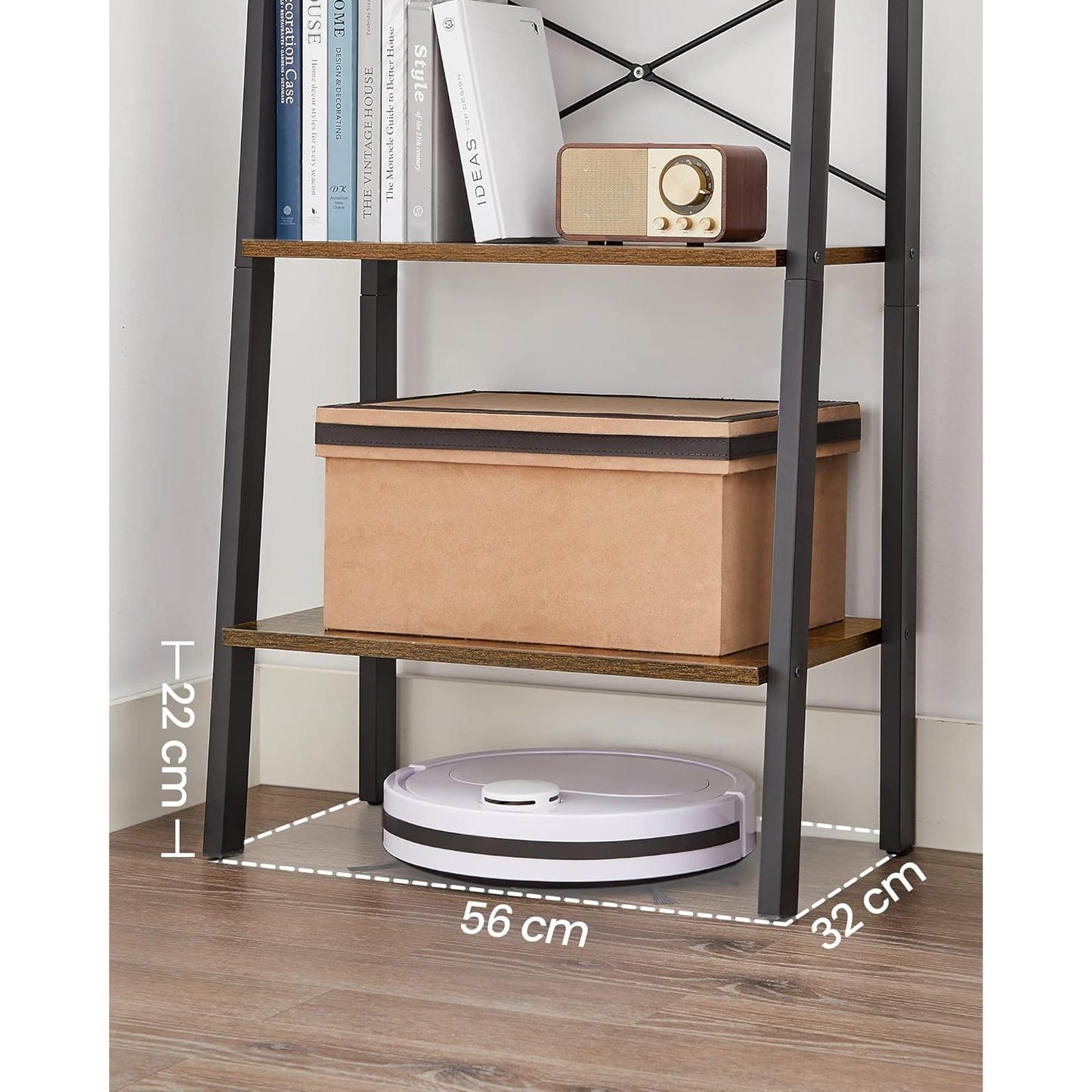 Vasagle 5-Tier Ladder Shelf Bookshelf Bookcase Storage Rack with Steel Frame (Ink Black & Rustic Brown)