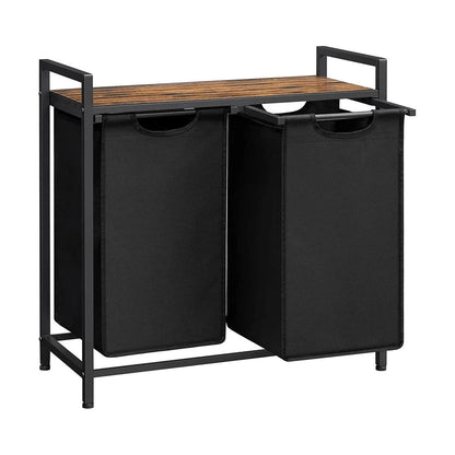 Vasagle Laundry Basket Hamper Sorter Rack with 2 Pull-Out Compartments & Storage Shelf (Ink Black & Rustic Brown)