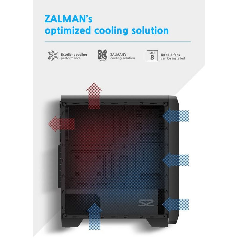 Zalman S2 ATX Mid-Tower PC Case with Acrylic Side Panel Window Black