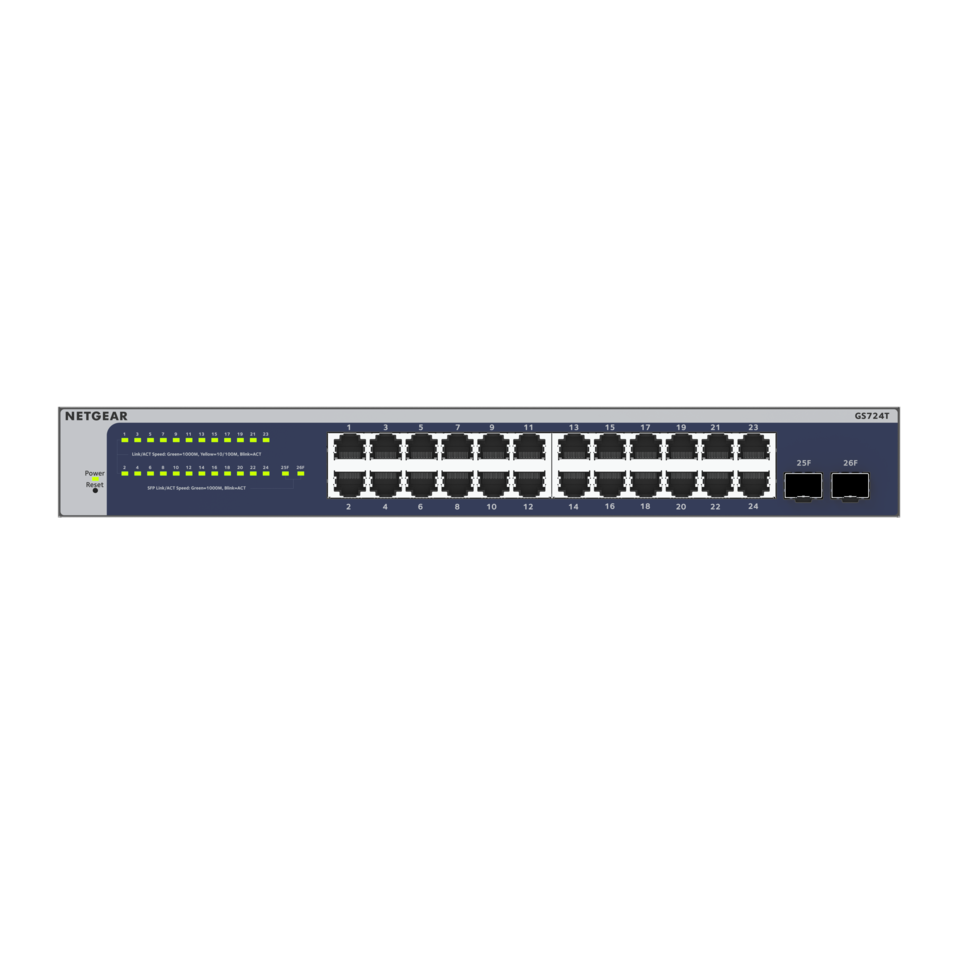 Netgear 24-Port Gigabit Ethernet Smart Switch (GS724TV6) - Managed with 2x 1G SFP Desktop/Rackmount and Prosafe Limited Lifetime Protection
