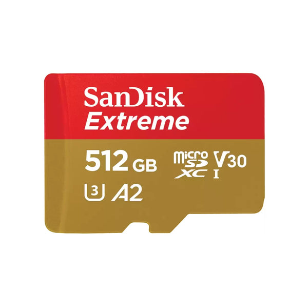 SanDisk Extreme Micro SDXC SQXAV 512GB V30 U3 C10 A2 UHS-I 190MB/s R 130MB/s W 4x6 SD Adaptor Lifetime Limited