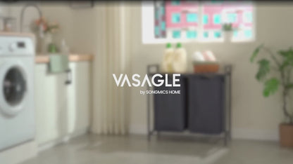 Vasagle Laundry Basket Hamper Sorter Rack with 2 Pull-Out Compartments & Storage Shelf (Ink Black & Rustic Brown)