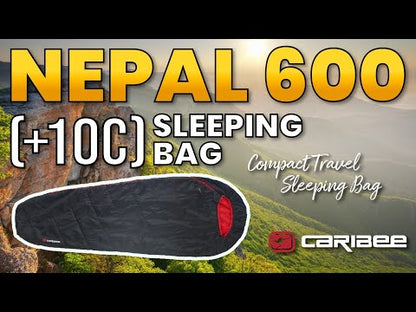 Caribee Nepal 600 Ultra Compact +10°C Single Sleeping Bag 210 x 75 cm (Charcoal Black/Red)